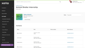 A student's opportunity request is open. The student name is clickable, there's a button to send a message, a status dropdown, and a list of contacts.